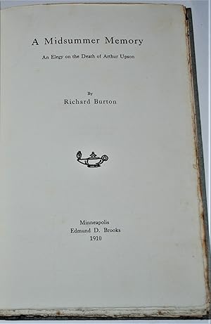 Seller image for A MIDSUMMER MEMORY, AN ELEGY ON THE DEATH OF ARTHUR UPSON for sale by O'Brien Books