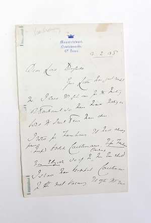 Seller image for An Original Letter written and Signed by Charles Stewart Vane-Tempest-Stewart, 6th Marquess of Londonderry for sale by Lasting Words Ltd