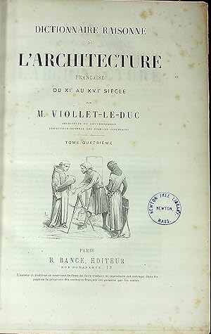 Seller image for Dictionnaire Raison� de l'Architecture Fran�aise du XIe au XVIe Si�cle. Tome Quatri�me for sale by Wonder Book