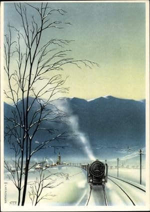 Ansichtskarte / Postkarte Deutsche Eisenbahn, Dampflok im Winter