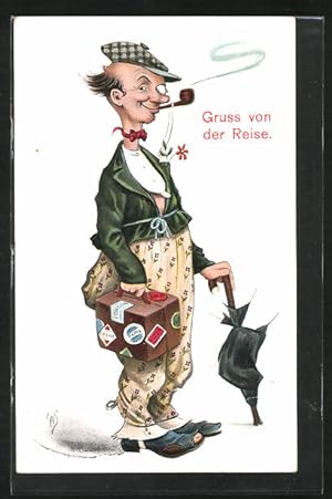 Bild des Verkufers fr Knstler-Ansichtskarte Willi Scheuermann: Landstreicher geht auf Reisen zum Verkauf von Bartko-Reher