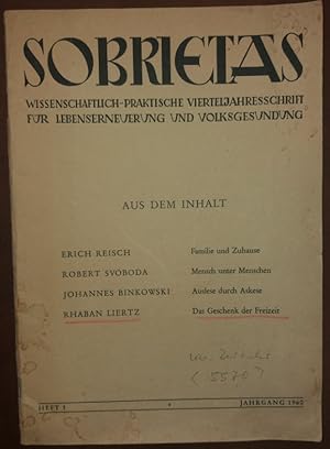 'Sobrietas. Wissenschaftlich-praktische Vierteljahresschrift für Lebenserneuerung und Volksgesund...