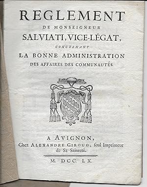 Règlemant concernant la bonne administration des affaires des communautés.