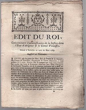 concernant l'administration de la Justice dans l'État d'Avignon & le Comté Venaissin.