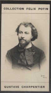 Photographie de la collection Félix Potin (4 x 7,5 cm) représentant : Gustave Charpentier, compos...