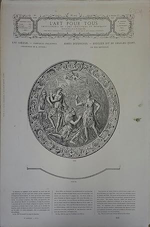 Seller image for L'art pour tous, encyclopdie de l'art industriel et dcoratif. N 213. Contient quatre gravures en noir et blanc : Bouclier dit de Charles Quint (Italie - 16e sicle) - Trumeau orn de glaces - 17e sicle) - Deux compositions par J. Lepautre (17e sicle) - Dessus de table en bne incrust d'ivoire (Italie - 17e sicle). 30 octobre1868. for sale by Librairie Et Ctera (et caetera) - Sophie Rosire