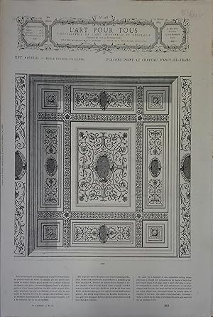 Imagen del vendedor de L'art pour tous, encyclopdie de l'art industriel et dcoratif. N 218. Contient quatre gravures en noir et blanc : Plafond peint au chteau d'Ancy-le-Franc (16e sicle) - Armes damasquines (France et Allemagne - 16e - 17e et 18e sicle) - Buires en faence de Strasbourg (18e sicle) - Frise par J.-B. Toro (17e sicle). 15 janvier 1868. a la venta por Librairie Et Ctera (et caetera) - Sophie Rosire