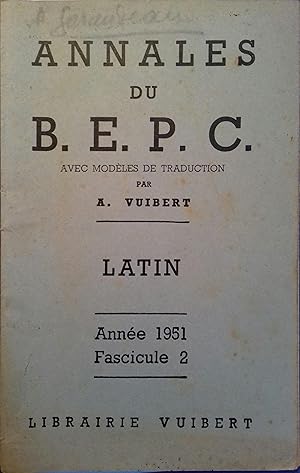 Seller image for Annales du baccalaurat 1951 : Latin. Fascicule 2. for sale by Librairie Et Ctera (et caetera) - Sophie Rosire