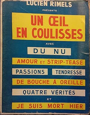 Seller image for Un oeil en coulisses. for sale by Librairie Et Ctera (et caetera) - Sophie Rosire