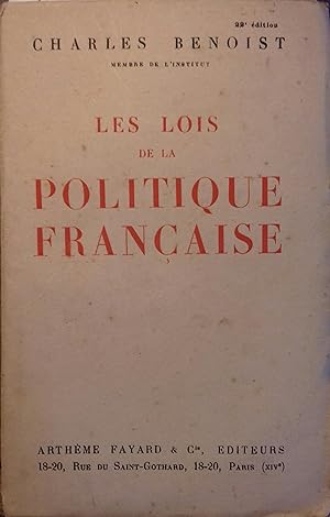 Bild des Verkufers fr Les lois de la politique franaise. zum Verkauf von Librairie Et Ctera (et caetera) - Sophie Rosire