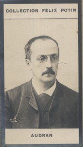 Photographie de la collection Félix Potin (4 x 7,5 cm) représentant : Edmond Audran, compositeur....