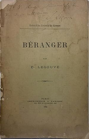 Seller image for Branger. Extrait du journal Le Temps. for sale by Librairie Et Ctera (et caetera) - Sophie Rosire