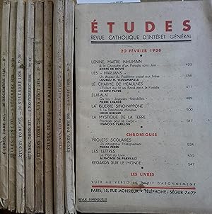 Etudes. 9 numéros de 1938. Numéros 4-7-9-10-11-19-20-21-22.