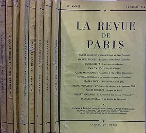 La revue de Paris. Année 1952 incomplète. Mensuel, de février à décembre 1952, sauf mars et mai.
