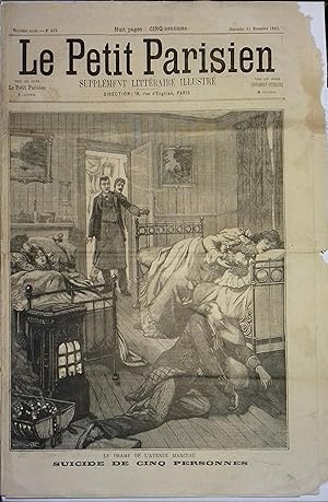 Le Petit Parisien - Supplément littéraire illustré N° 459 : Suicide de cinq personnes. Gravure à ...