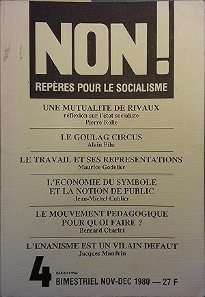 Bild des Verkufers fr Non ! Repres pour le socialisme N 4. Novembre-dcembre 1980. zum Verkauf von Librairie Et Ctera (et caetera) - Sophie Rosire