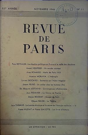 La revue de Paris N° 11, novembre 1946. Novembre 1946.