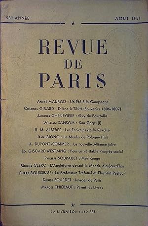 La revue de Paris, Août 1951. Août 1951.
