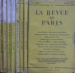La revue de Paris. Année 1955 incomplète. Mensuel. Numéros de février à septembre.