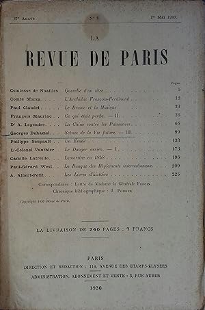 La revue de Paris. N° 9 - 1er mai 1930. Bimensuel. 1er mai 1930.