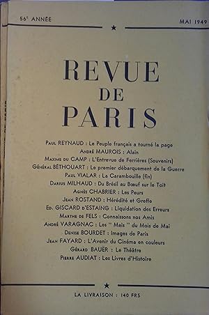 La revue de Paris, mai 1949. Paul Reynaud, André Maurois, Paul Vialar, Darius Milhaud, Agnès Chab...