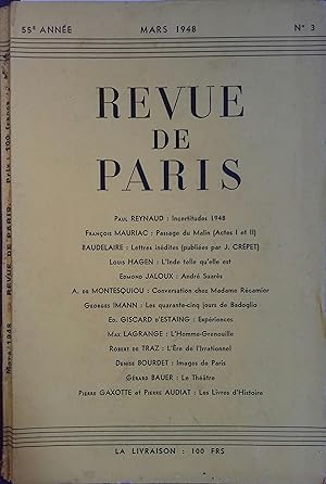 La revue de Paris N° 3 - Mars 1948. Mensuel. Mars 1948.