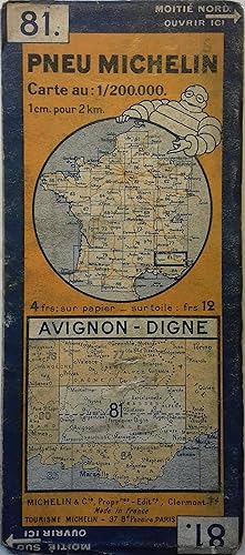 Ancienne Carte Michelin n° 81 : Avignon - Digne. Carte au 200.000e.