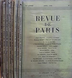 La revue de Paris. Année 1945 complète. Mensuel, d'avril à décembre 1945. La revue, qui n'avait p...