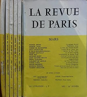 La revue de Paris. Année 1967 incomplète. Mensuel. Numéros de mars, avril, juillet/août, septembr...