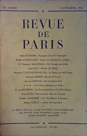 La revue de Paris, Novembre 1951. Novembre 1951.