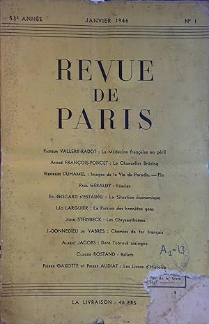 La revue de Paris N° 1, janvier 1946. Janvier 1946.