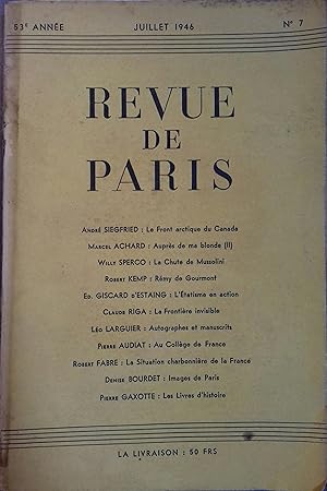 La revue de Paris N° 7, juillet 1946. Juillet 1946.