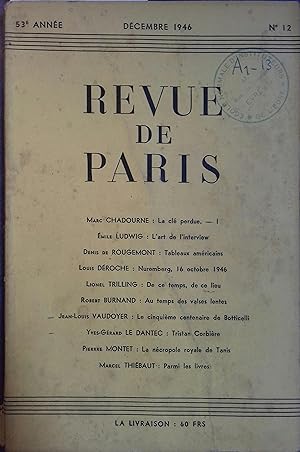 La revue de Paris N° 12, décembre 1946. Décembre 1946.
