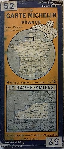 Ancienne Carte Michelin N° 52 : Le Havre - Amiens. Carte au 200.000e.