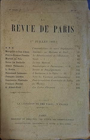 La revue de Paris. N° 13 - 1er juillet 1933. Bimensuel. 1er juillet 1933.