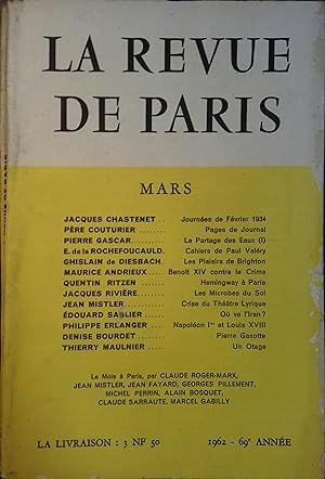 La revue de Paris N° 3, mars 1962. Mars 1962.
