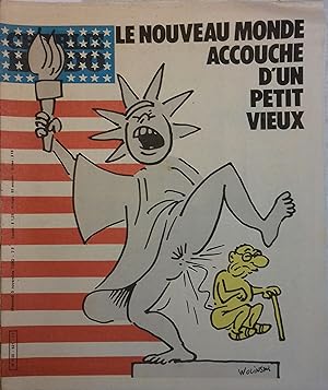 Charlie Hebdo N° 521. Couverture de Wolinski : Le nouveau monde accouche d'un petit vieux. 5 nove...