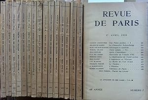 La revue de Paris. Année 1938 incomplète. 16 numéros sur 24. Bimensuel, de janvier à décembre 193...