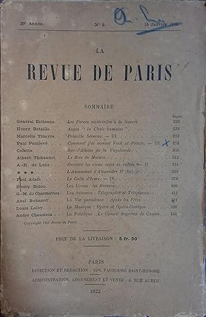 La revue de Paris. N° 2 - 15 janvier 1922. Bimensuel. 15 janvier 1922.