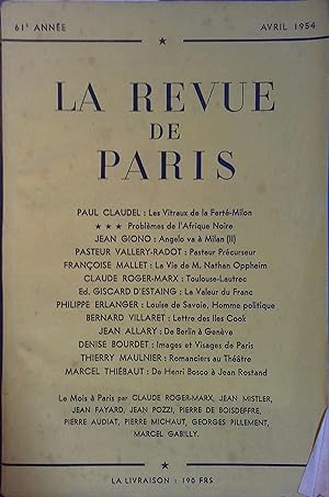 La revue de Paris, Avril 1954. Avril 1954.