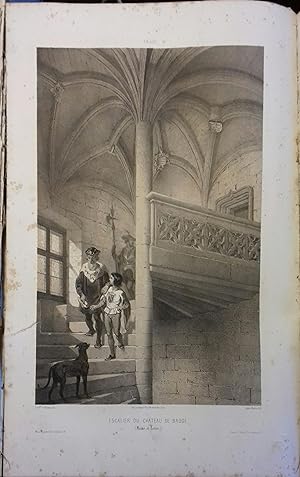Baugé et Château de Landifer (Maine-et-Loire). Deux lithographies : Escalier du château de Baugé,...