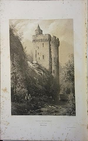 Trèves (Maine-et-Loire). Lithographie de Deshayes et Bachelier : Tour de Trèves-Cunault, d'après ...