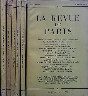 La revue de Paris. Année 1954 incomplète. Mensuel. Numéros de janvier à avril., puis juillet et s...