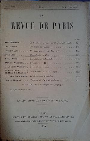 La revue de Paris. N° 4 - 15 février 1930. Bimensuel. 15 février 1930.