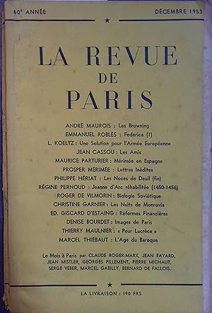 La revue de Paris, Décembre 1953. Décembre 1953.