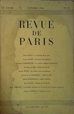 La revue de Paris N° 10, octobre 1946. Octobre 1946.