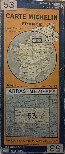 Ancienne Carte Michelin N° 53 : Arras - Mézières. Carte au 200.000e.