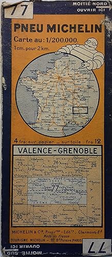 Ancienne Carte Michelin n° 77 : Valence - Grenoble. Carte au 200.000e.