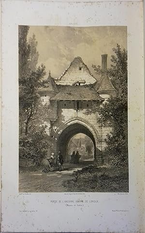 L'abbaye du Loroux (Maine-et-Loire). Lithographie de A. Mouilleron : Porte de l'ancienne abbaye d...