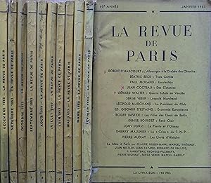 La revue de Paris. Année 1953 incomplète. Mensuel, de janvier à décembre 1953. Il manque le numér...